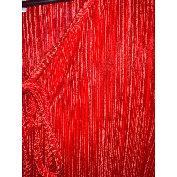 New Red Pleated Long Sleeve Dress By Wrapper Size M - Picture 2 of 3